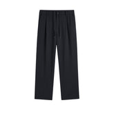 Men's Black Straight Drawstring Suit Pants